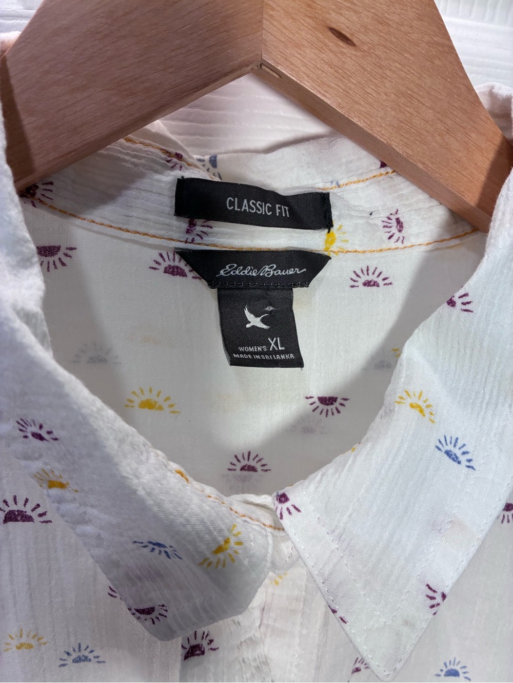Eddie Bauer Cream Button-Up Shirt with Yellow & Purple Micro Dots - Picture 2 of 9